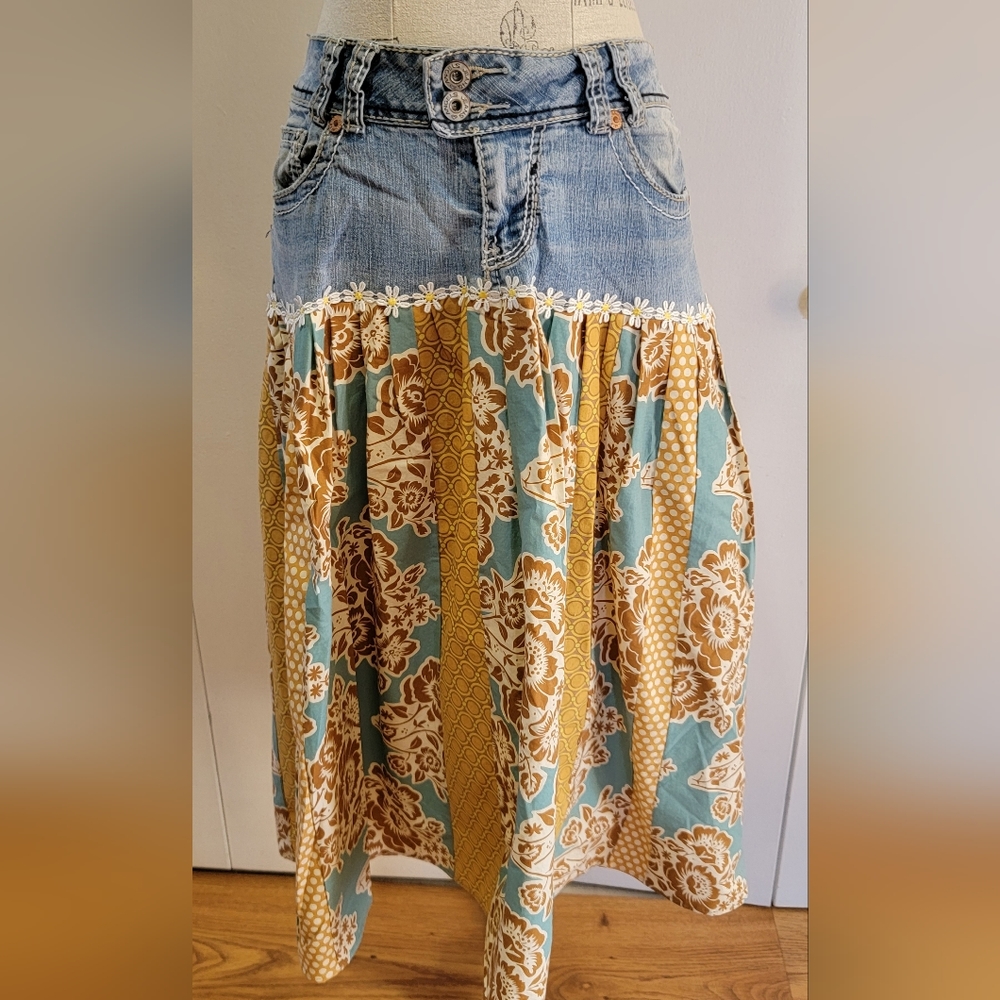Denim and Floral Skirt